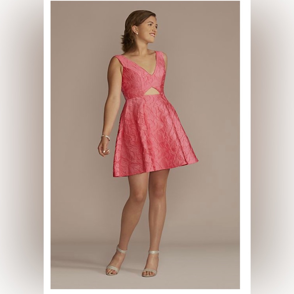 Jules & Cleo short jacquard a-line dress with cutout